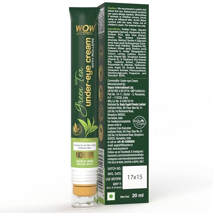 WOW Skin Science Green Tea Under Eye Cream With Rollers 20ml