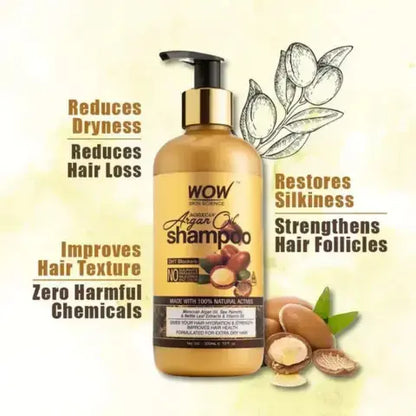 WOW Skin Science Moroccan Argan Oil Shampoo For Dry Hair/Dandruff/Hair Loss/Hair Growth/Frizzy Hair - 300 ml